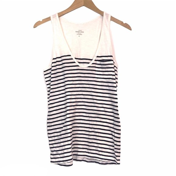 J. Crew Tops - J. CREW Vintage Cotton Tank Top Cream Navy Striped